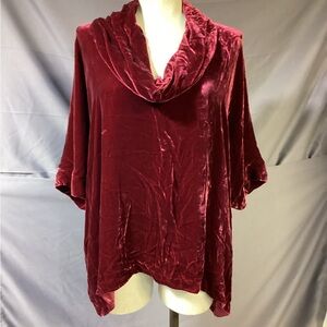 Eileen Fisher Velvet Cowl Neck Top in Deep Red